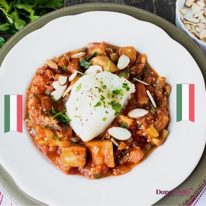 Sicilian Cod caponata in bowl