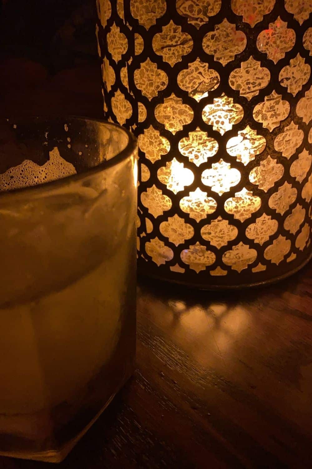 NYC Splashy Pricey Cocktails next to candlelit table