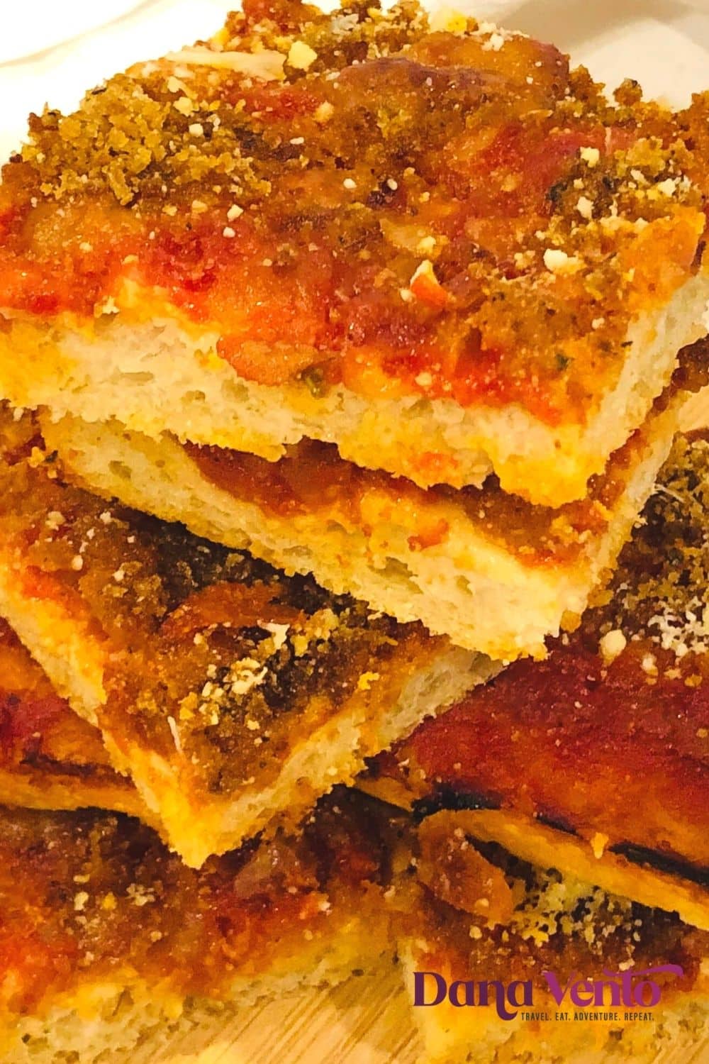 Sfincione Siciliano parmesan breadcrumb topped pizza