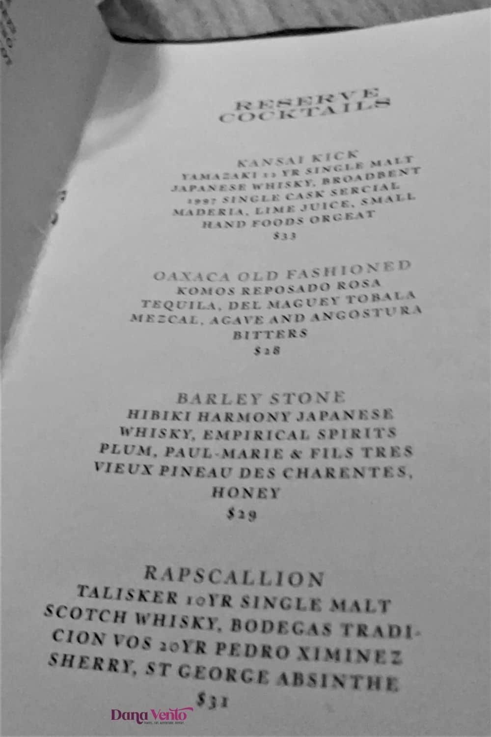 reserve cocktail menu at PDT