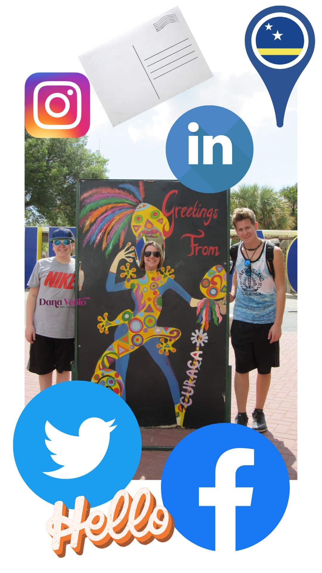 Discover Willemstad Curacao on Foot - Send Social Media Greetings from This Larger than-life greeting card in the heart of Punda before entering Queen Wilhelmina Park
