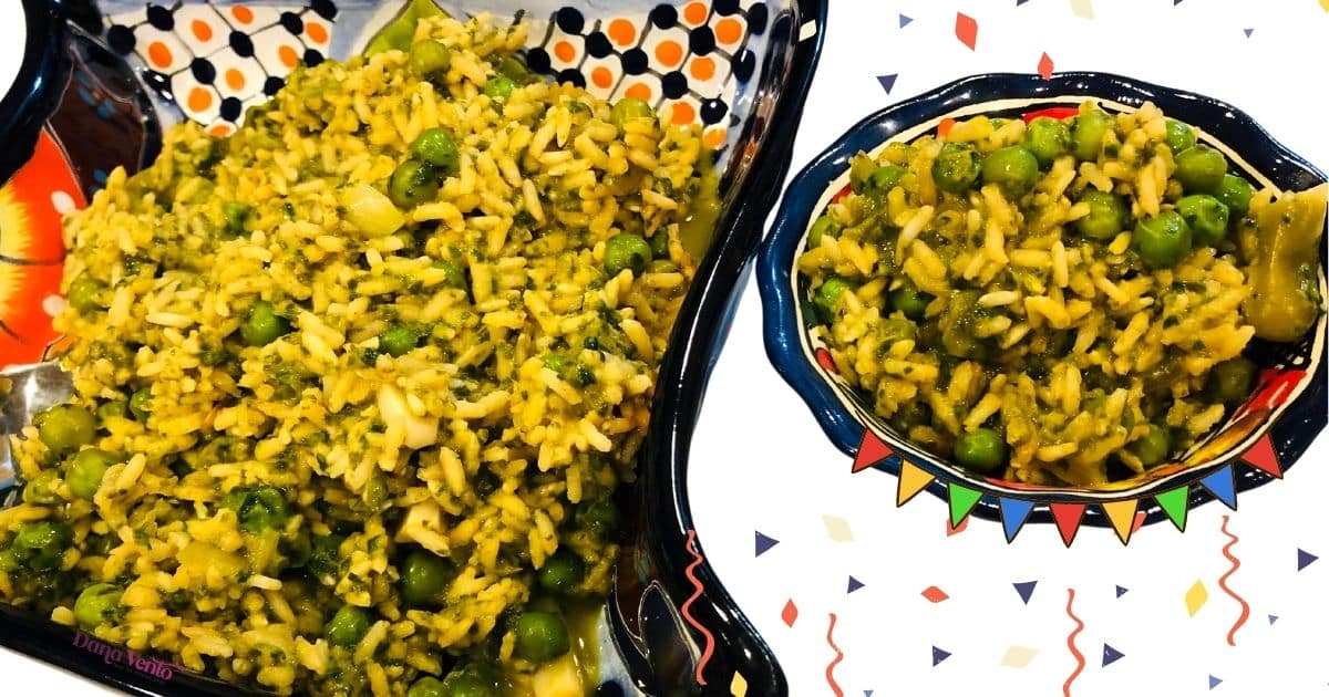 Authentic Mexican Green Rice in Bowl and Serving Bowl