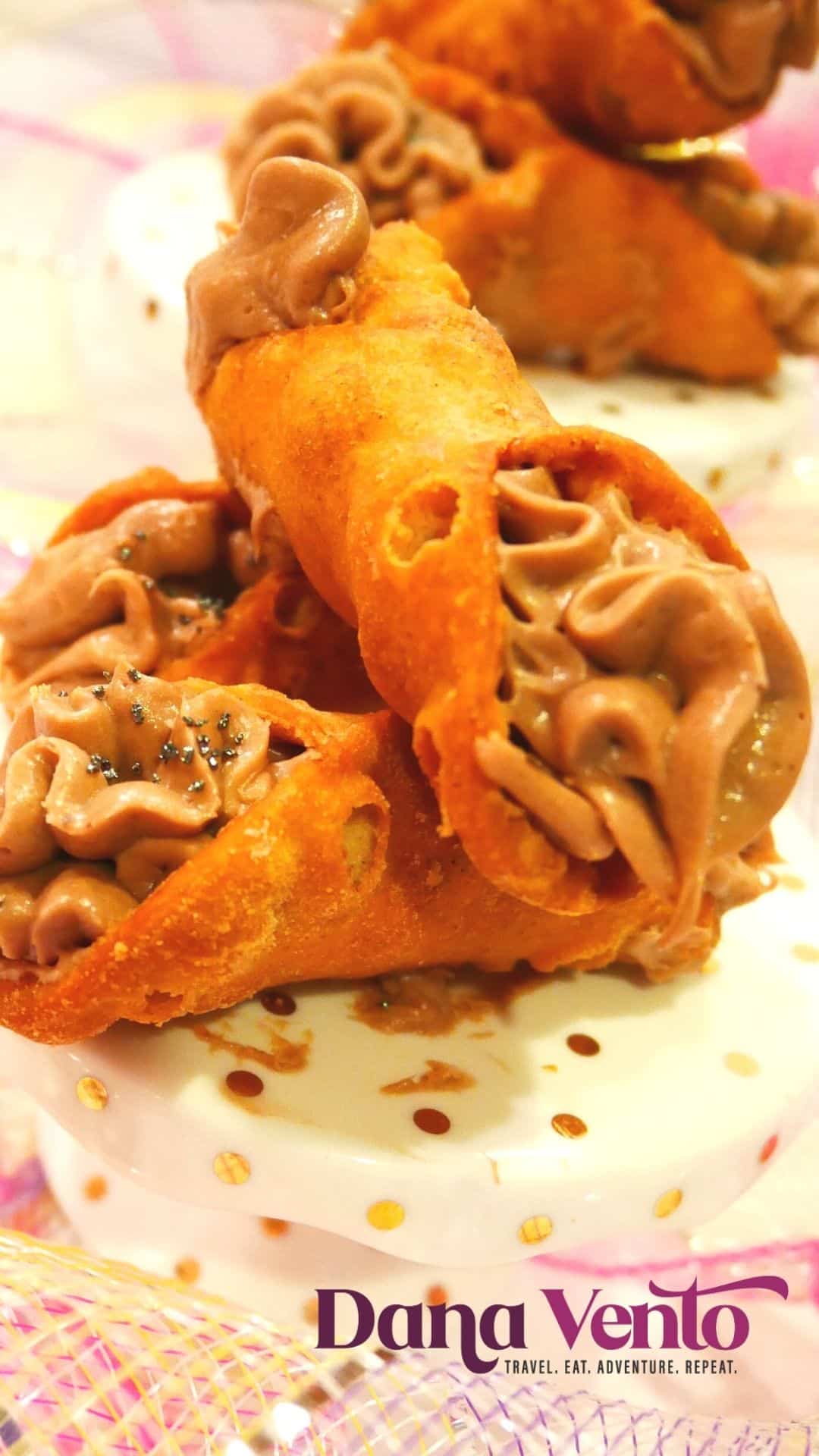 Italian pastry of cannoli filled with a rich chocolate cream