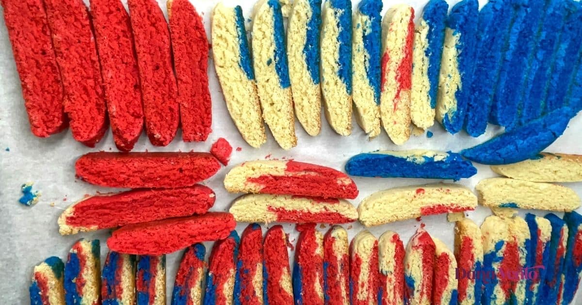 Patriotic Biscotti after being baked then sliced