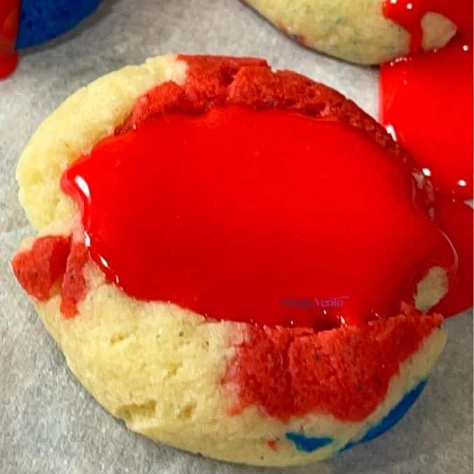 Patriotic Red White and Blue Thumbprint Cookie With Red Icing