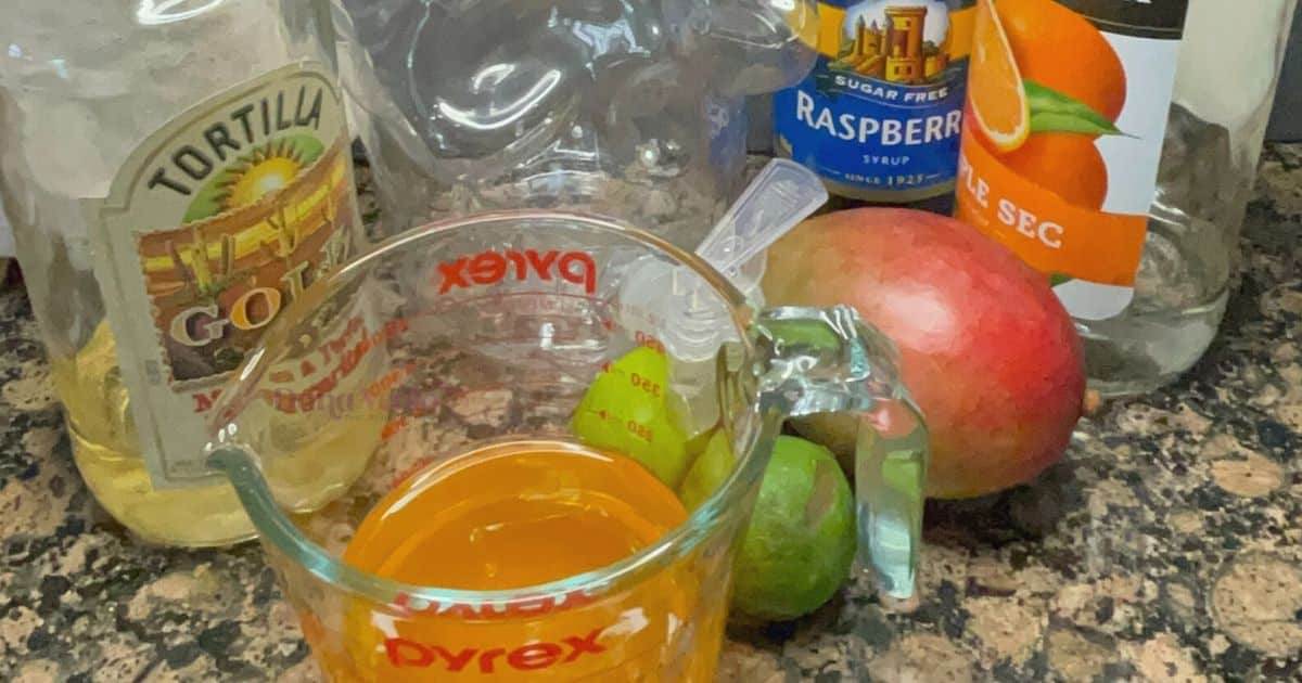 ingredients to make orange raspberry sangria margarita cocktails