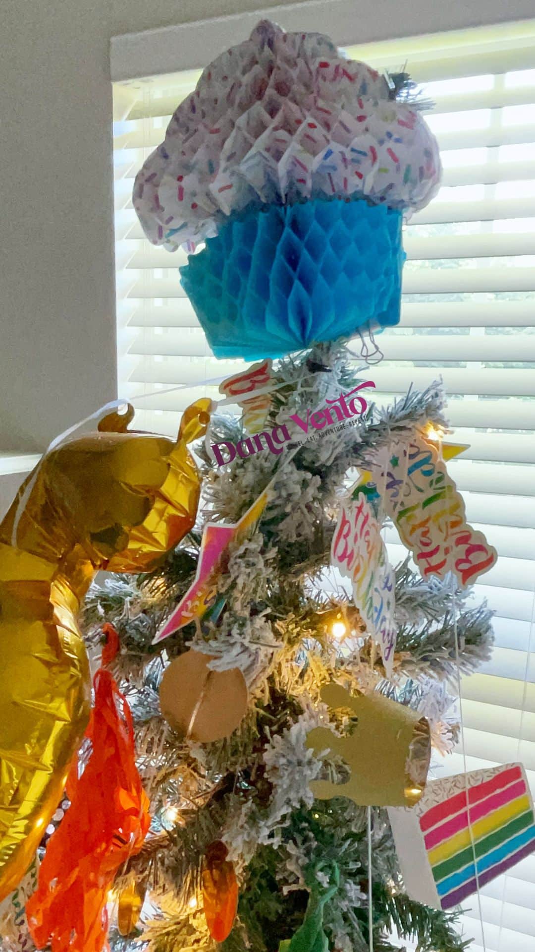 Cupcake topper on tree for Birthday