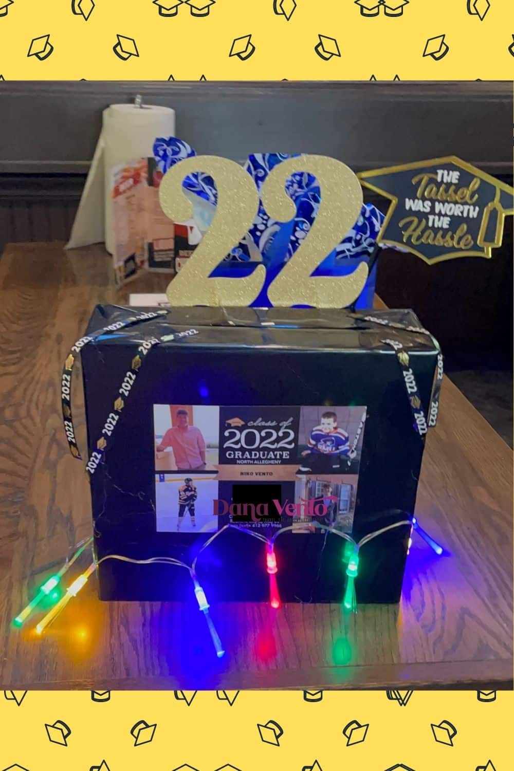 Money card box for graduation at the restaurant on table