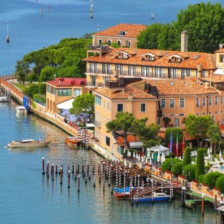 Aerial View of Giudecca Island in Venice It boasts 5 star Venice hotels