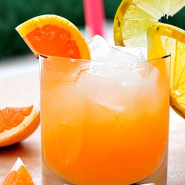 zero-alcohol Paloma fiesta in a glass garnished with grapefruit and a straw