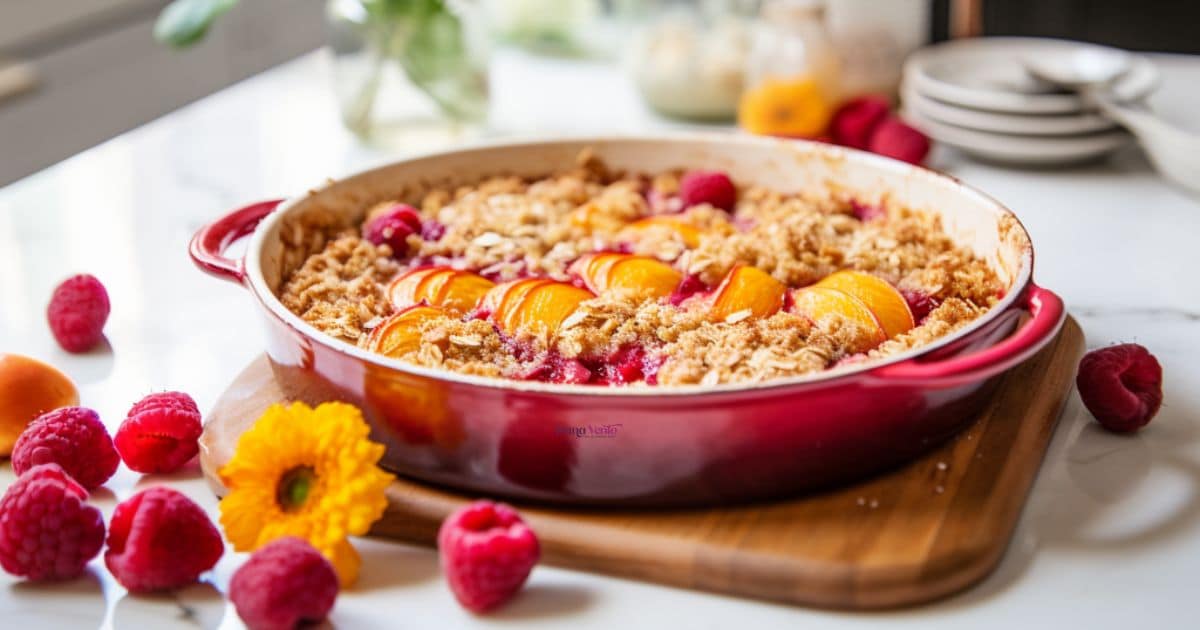 Spiced Peach Melba Cobbler After Baking