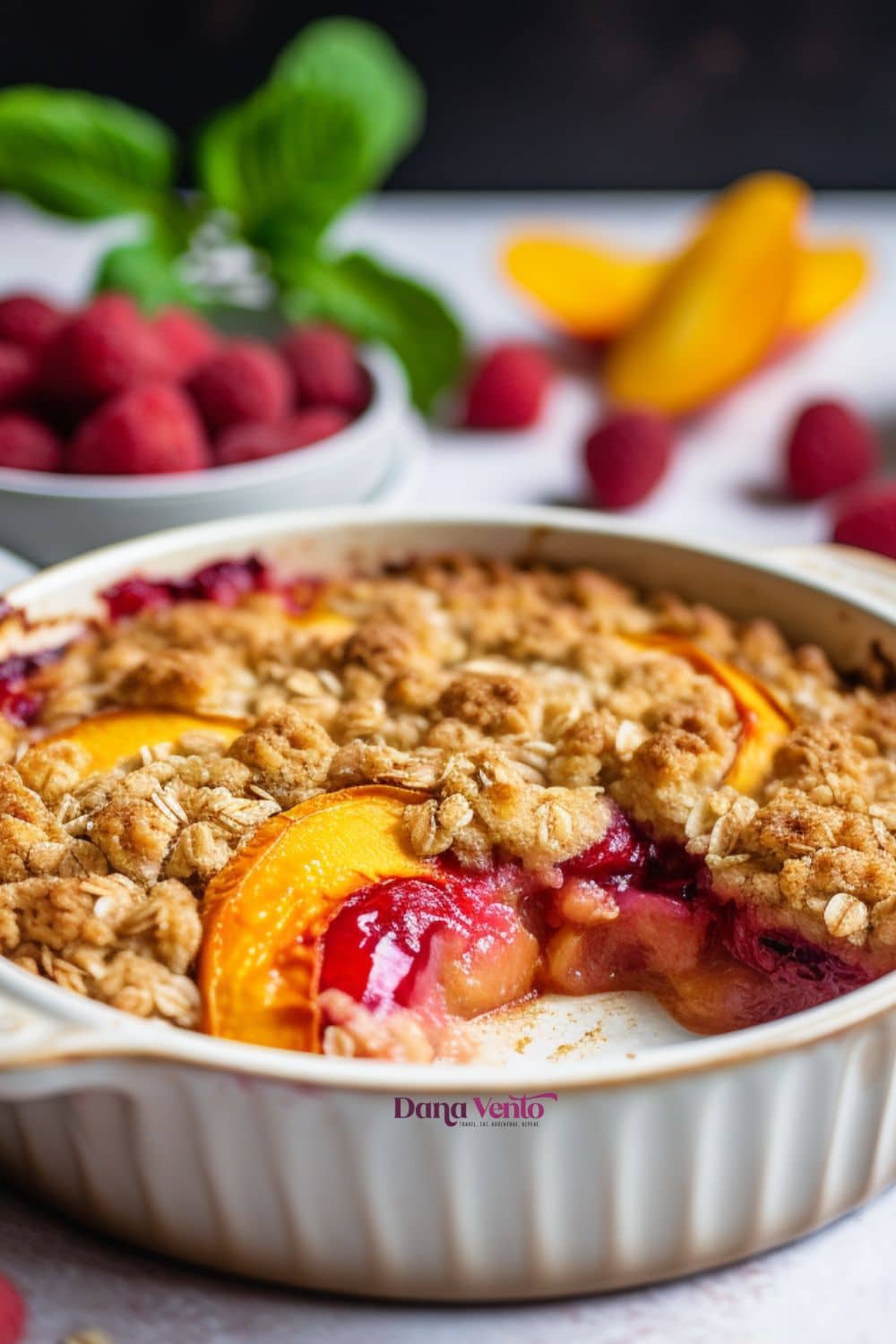 Spiced Peach Melba Cobbler Spoon