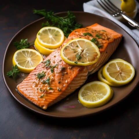 Zesty Citrus Grilled Salmon In A Serving Plate