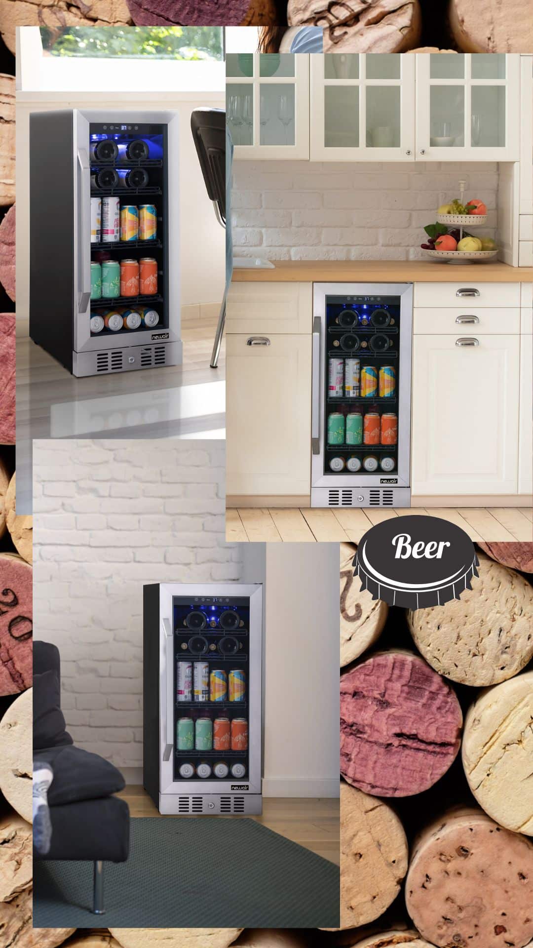 Beer and wine fridge in different areas of a house