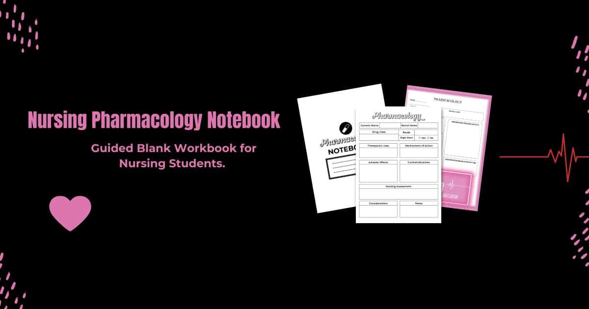 Nursing pharmacology notebook inside and front cover
