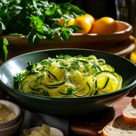 Zucchini Ribbon Salad topped with light herbs