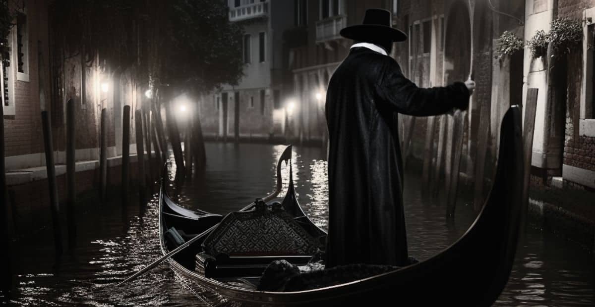 A gondolier on Halloween Night in A Gondola In Venice