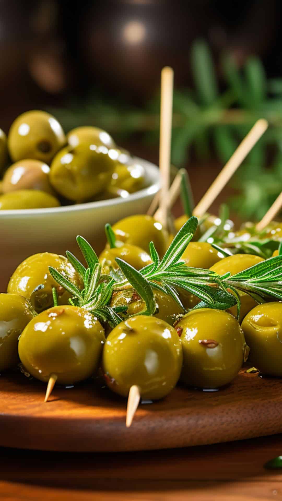 Green olives for garnishing a smoky martini recipe while optional they add brilliant color