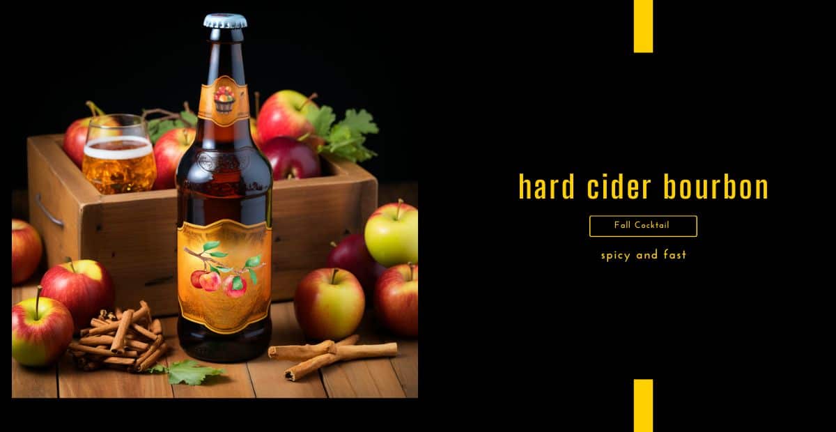 hard cider bourbon with apples in crate and cinnamon sticks