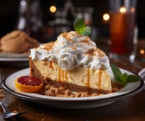 perfect slice of pumpkin spice mousse cheesecake