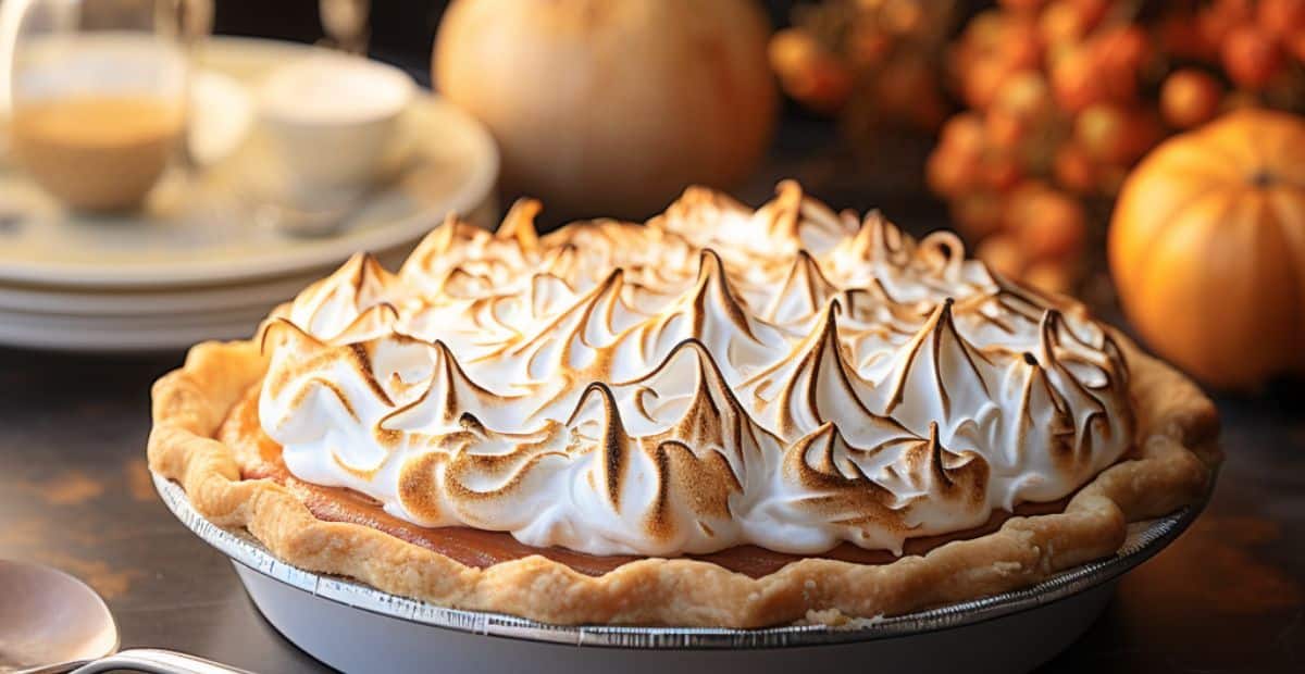 toasted marshmallow topping on a shortcut sweet potato pie
