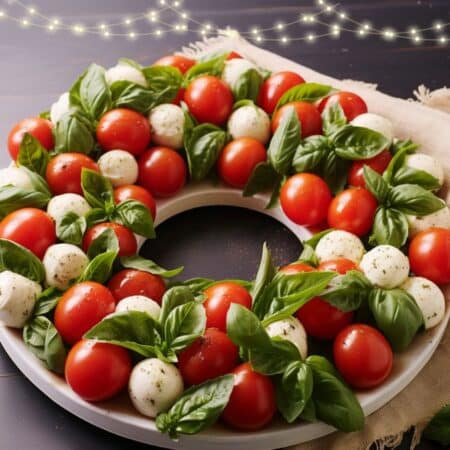 Christmas Wreath Caprese with tomatoes and mozzarella