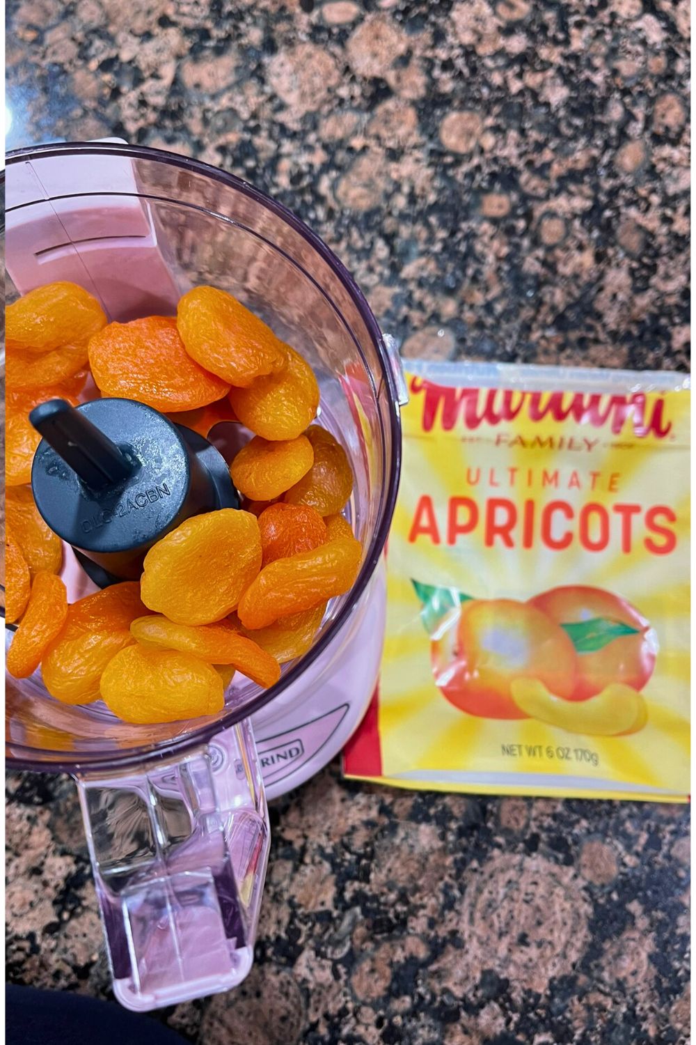 Mariani Ultimate apricots in mini food processor