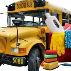 Back to School Cleaning Reset with school bus and cleaning kit