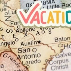 Texas RV travel vacation map with Austin San Antonio Houston and El Paso highlighted