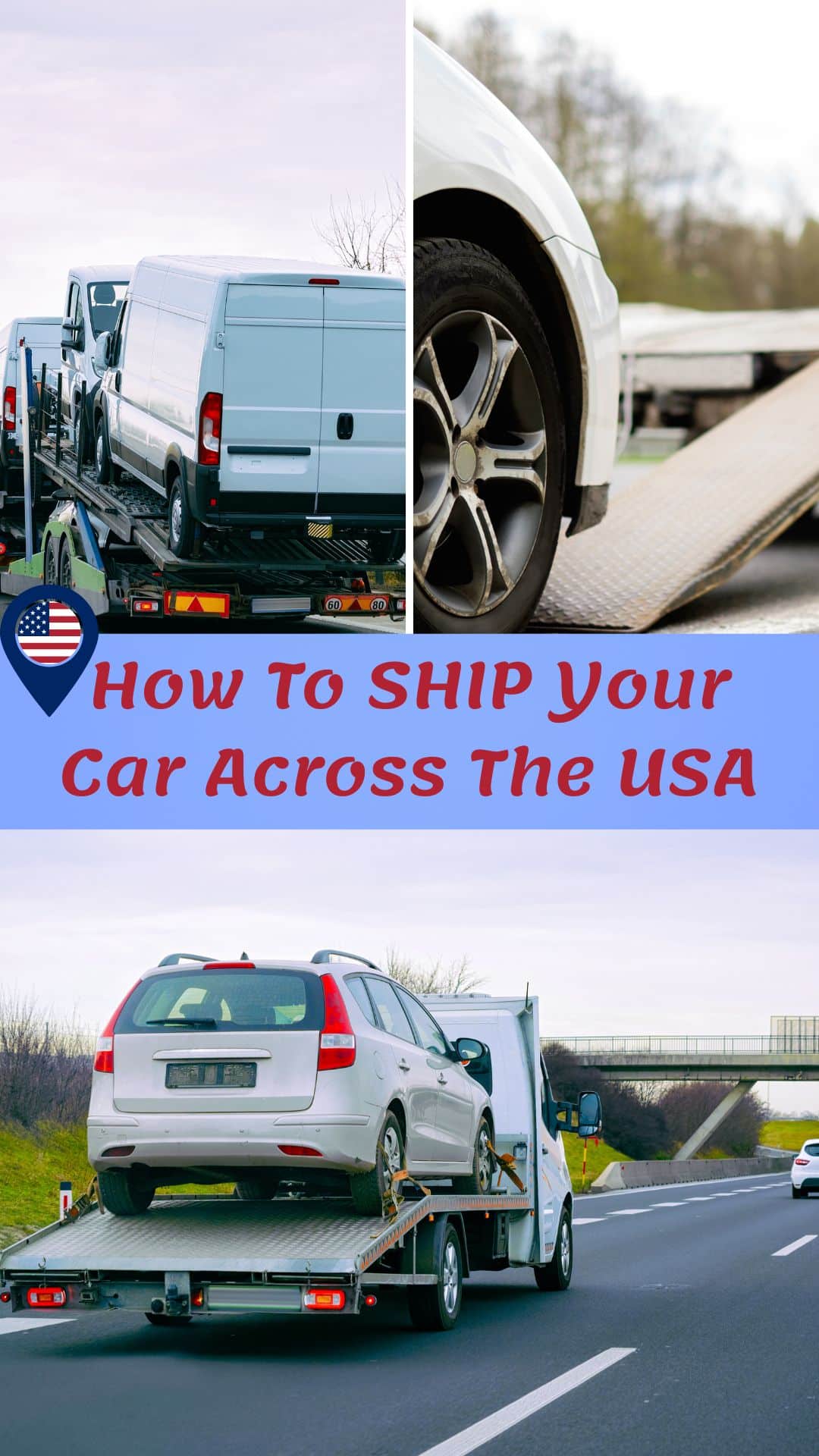 Best Ways to Ship Your Car Across the USA 2 Cars loaded on transport trailers showing the process of shipping a car across the USA.